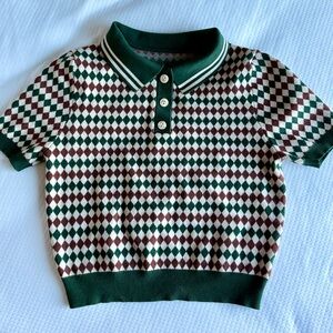KNIT POLO ARGYLE SHORT SLEEVE TOP